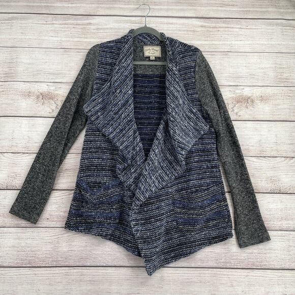 Lucky Brand Wool Blend Open Front Cardigan Sweater Women's‎ Medium Blue Striped - Picture 1 of 7
